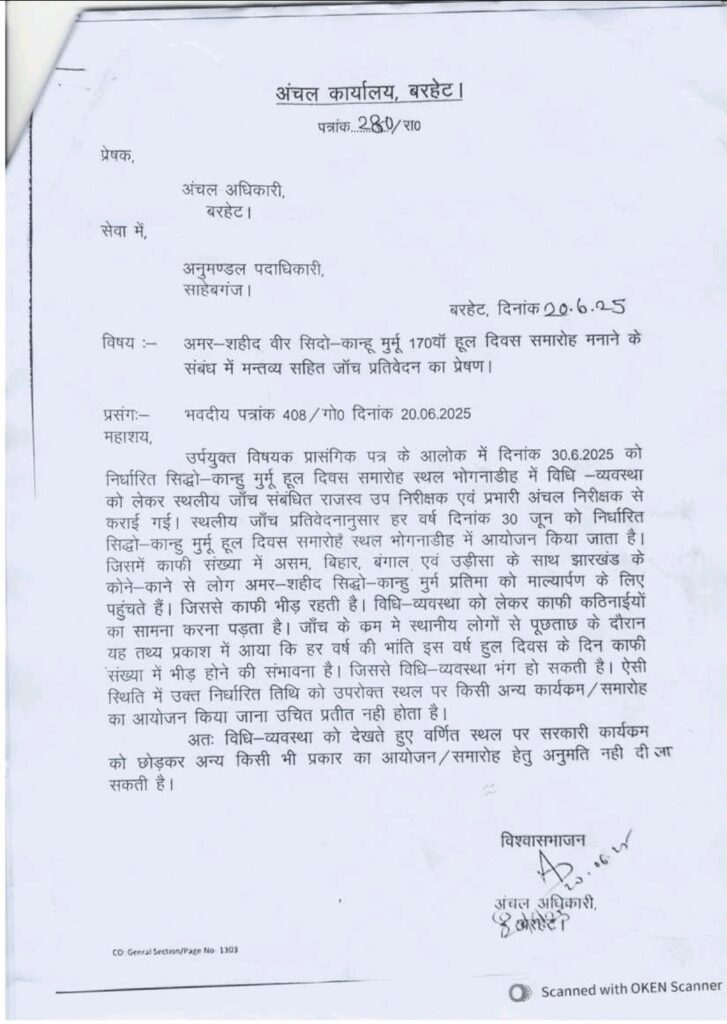 Sahibganj: MP Nishikant Dubey made a misleading post! Administration gave clarification; claimed typing mistake in the letter related to Hul Diwas program