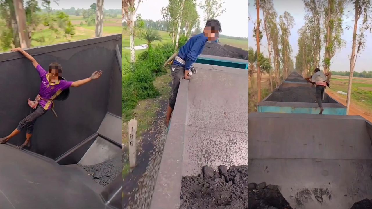 Pathna: Dangerous stunt of minor coal thieves in a moving goods train, video of playing with death goes viral!