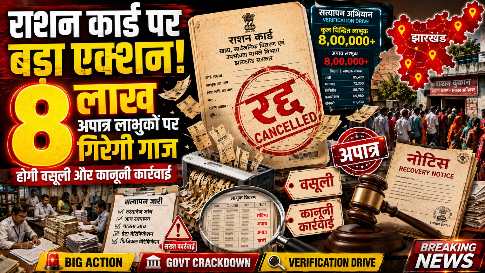 Major action regarding ration cards in Jharkhand: 8 lakh ineligible beneficiaries to face consequences; recovery of benefits and legal action to follow.